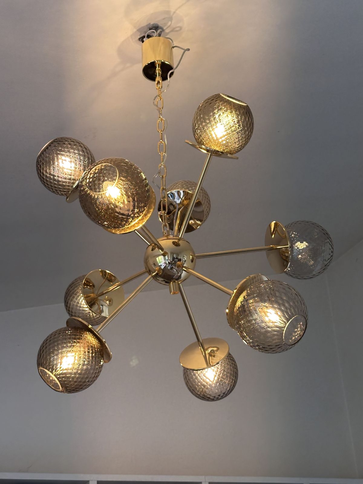 Contemporary Italian Gold Chandelier Sputnik In Style Murano Glass Smoked "Balloton" photo for sale