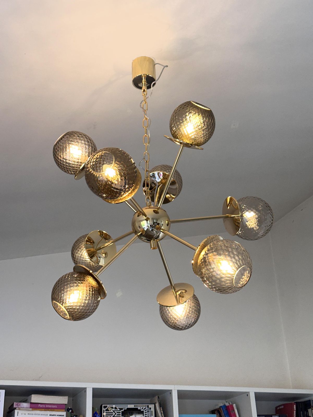 Contemporary Italian Gold Chandelier Sputnik In Style Murano Glass Smoked "Balloton" photo vinterior