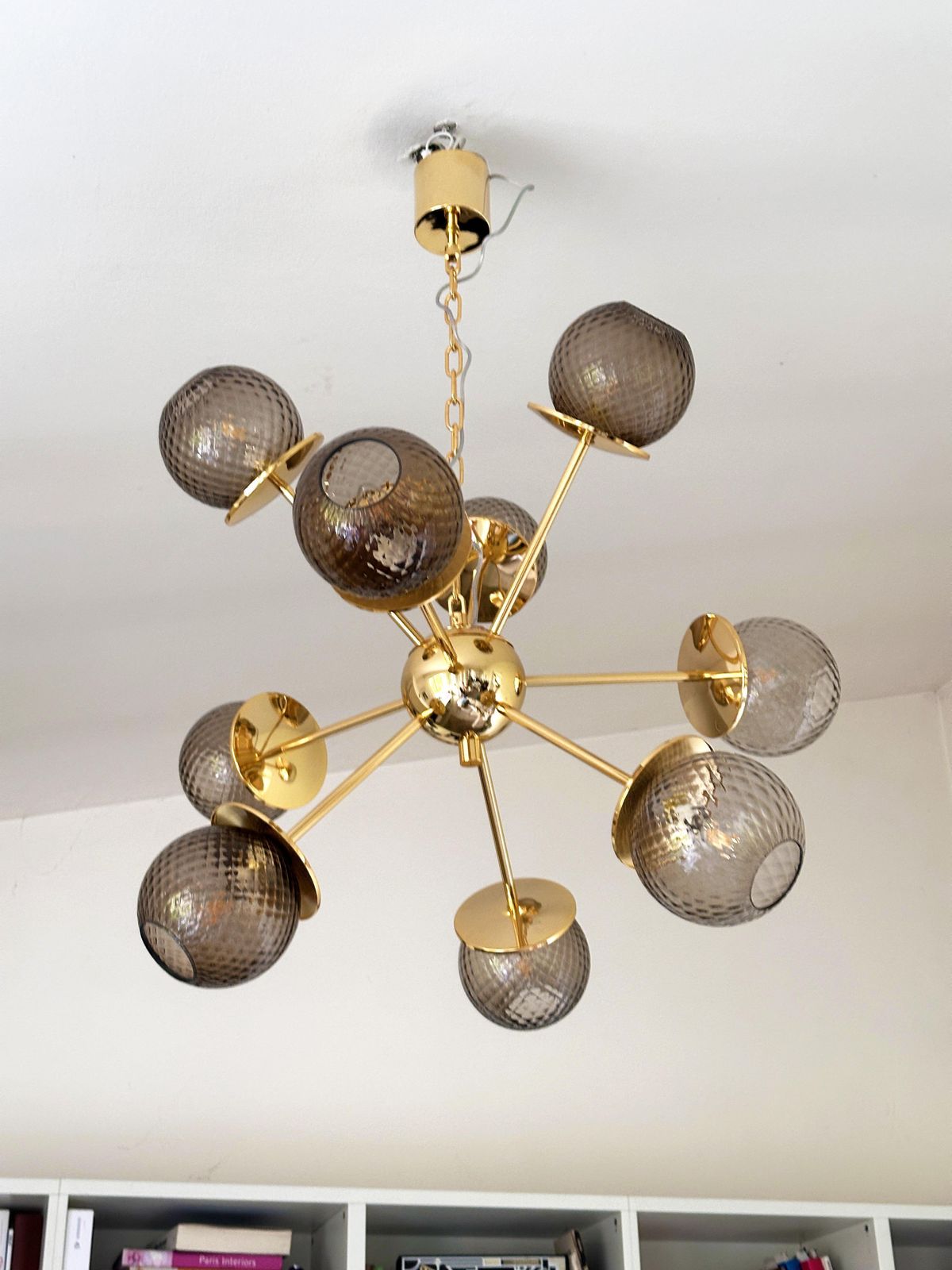 photo furniture Contemporary Italian Gold Chandelier Sputnik In Style Murano Glass Smoked "Balloton"
