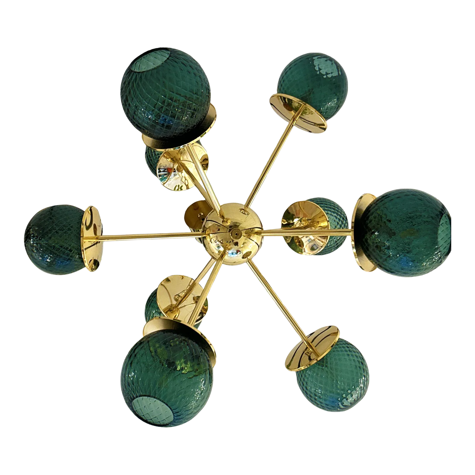 Italian Gold Chandelier Sputnik In Murano Glass Style Green "Balloton"