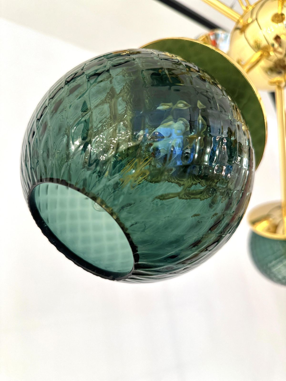Italian Gold Chandelier Sputnik In Murano Glass Style Green "Balloton" photo 9059.0
