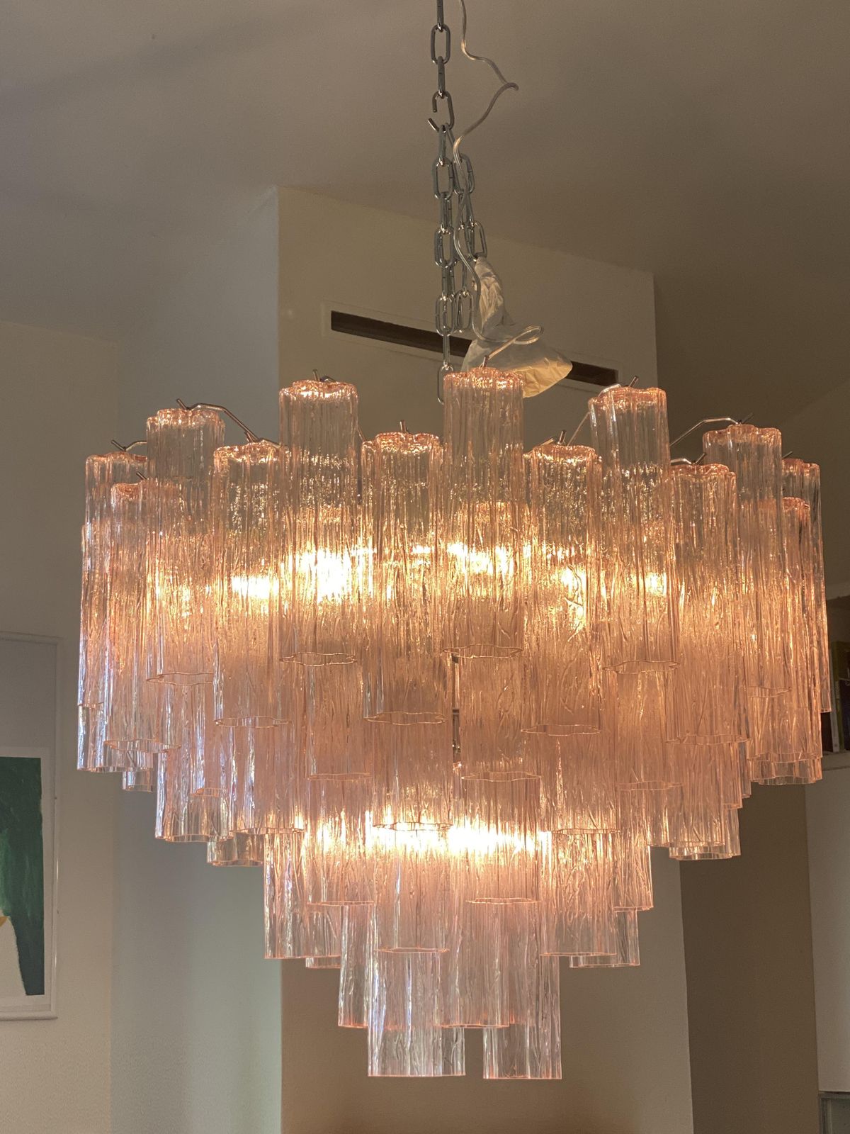 Contemporary Pink “Tronchi” Murano Glass Chandelier In Venini Style photo furniture