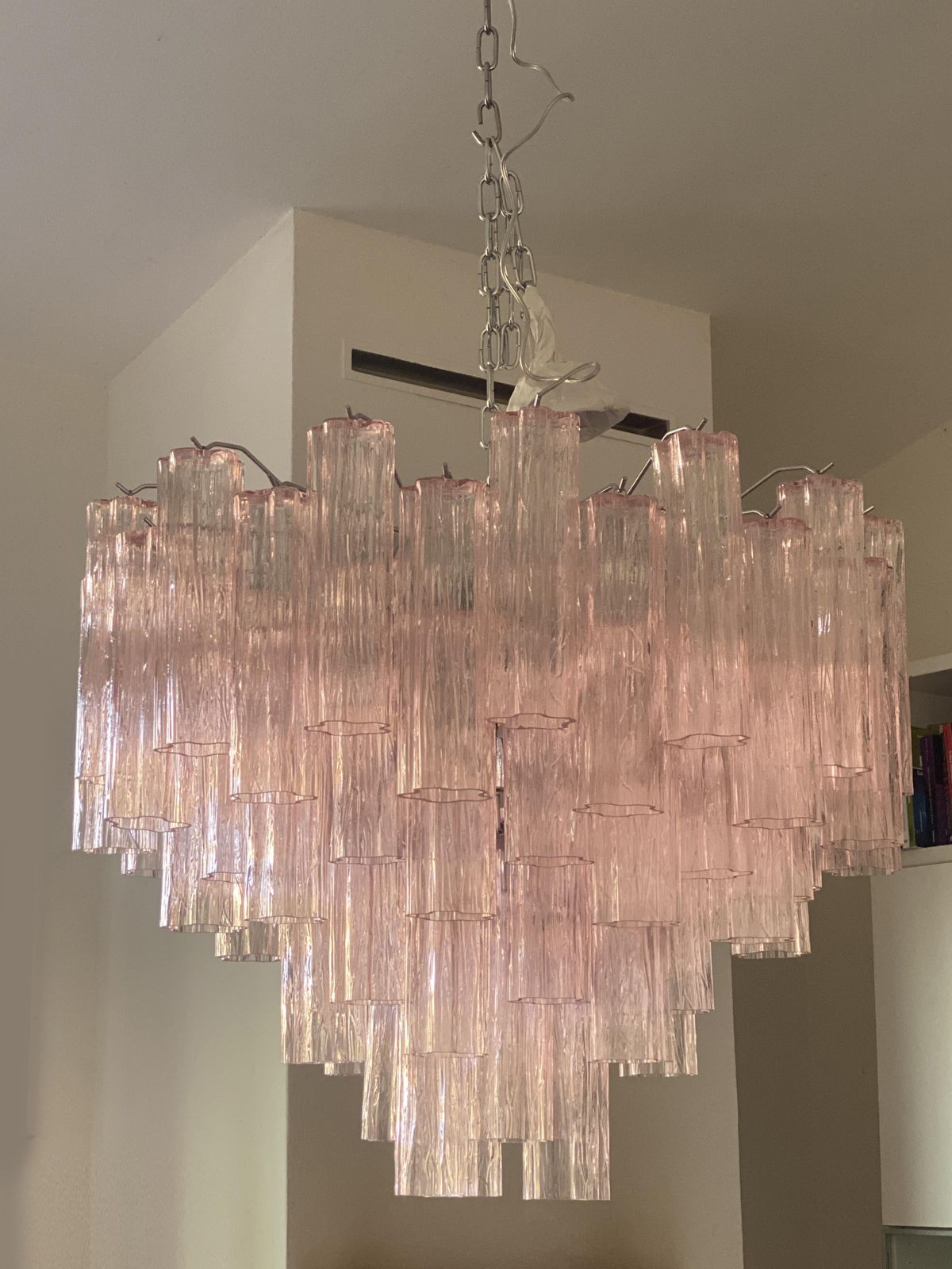 Contemporary Pink “Tronchi” Murano Glass Chandelier In Venini Style photo for sale