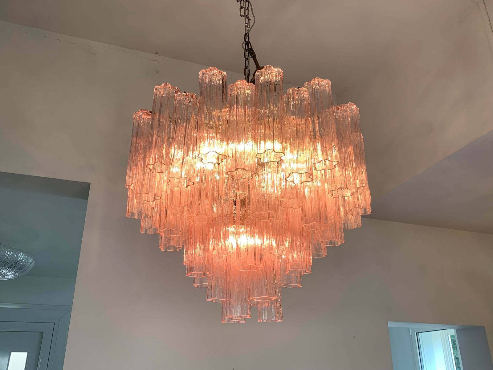 Contemporary Pink “Tronchi” Murano Glass Chandelier In Venini Style photo 7210.0