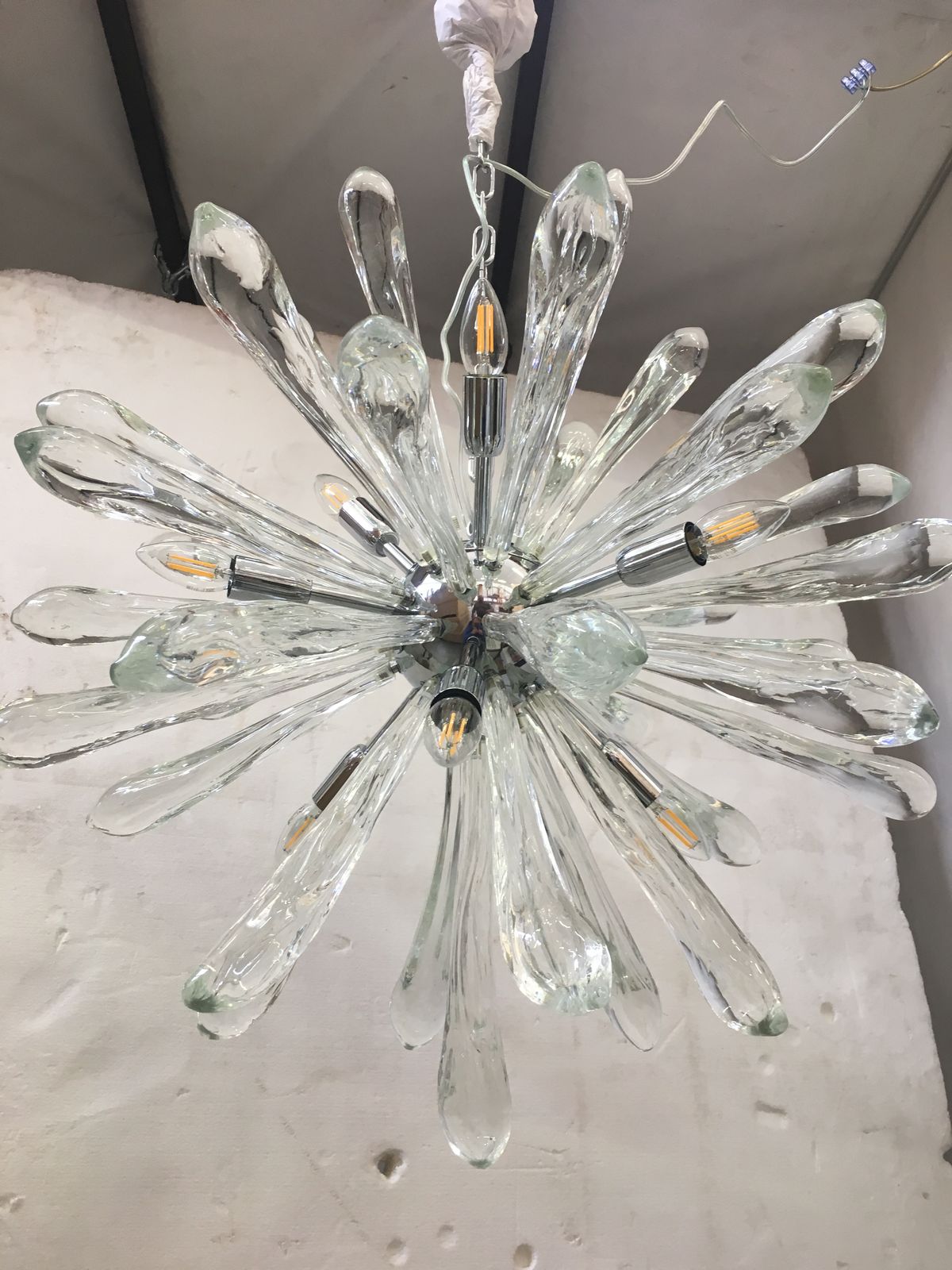 Murano Glass Ice Clear Sputnik Italian Chandelier photo for sale