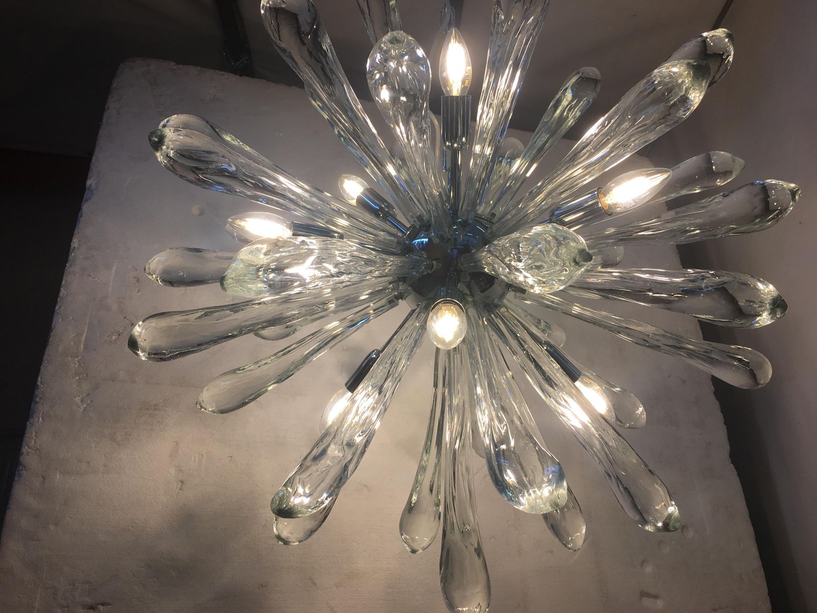 Murano Glass Ice Clear Sputnik Italian Chandelier photo vinterior