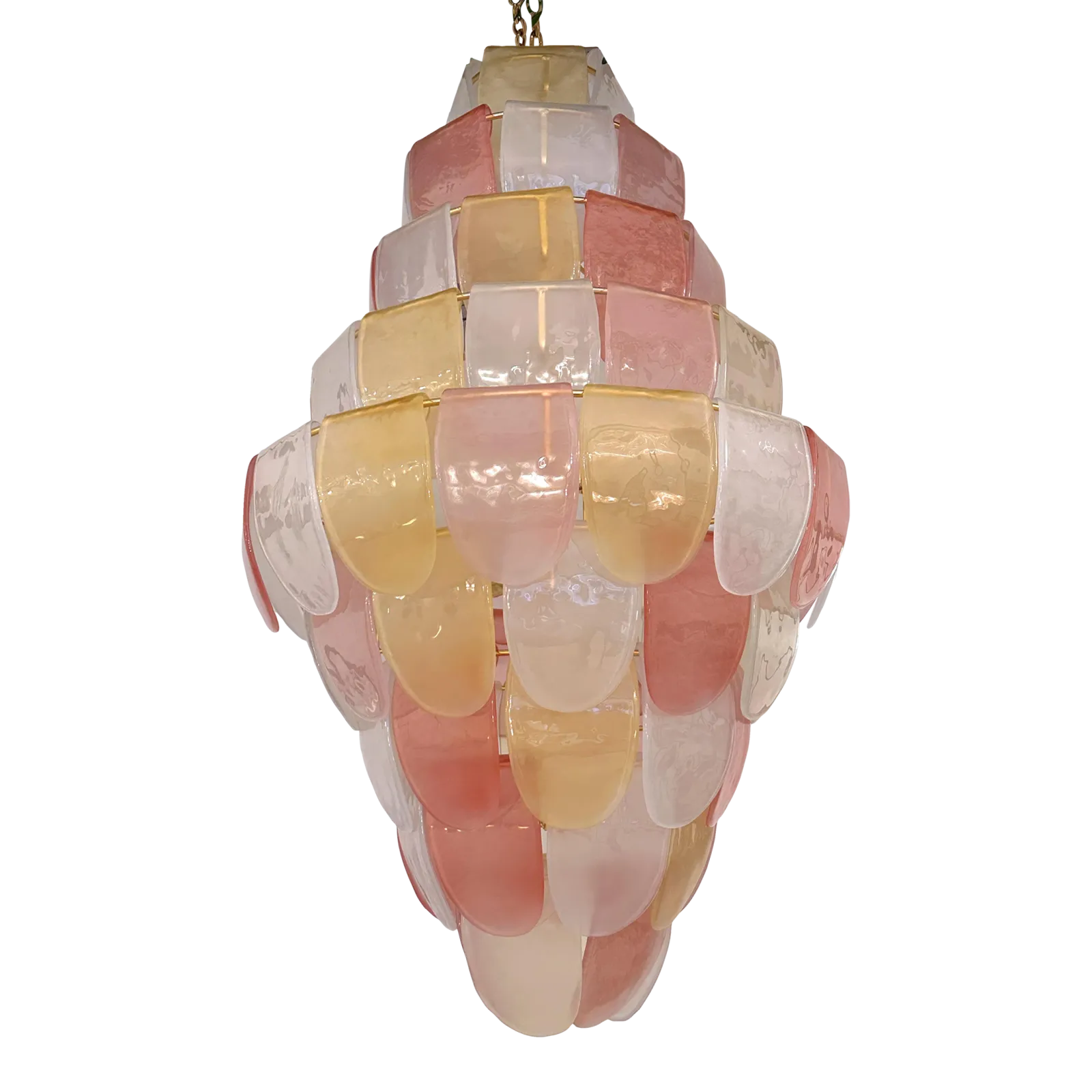 Contemporary Sanded Pink And Amber “Petals” Murano Glass Chandelier Style