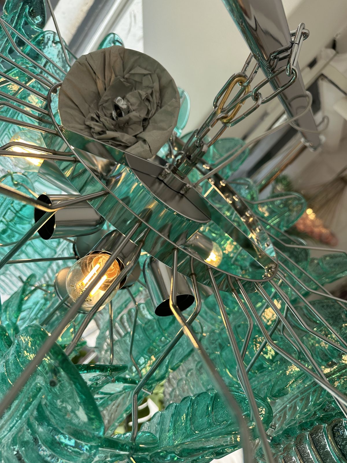 Contemporary Scenographic Green "Felci" Murano Glass Style Chandelier photo for sale