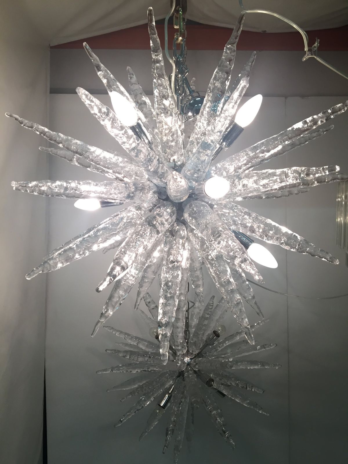 Set Of 2 Murano Glass Ice Clear Sputnik Italian Chandelier photo furniture