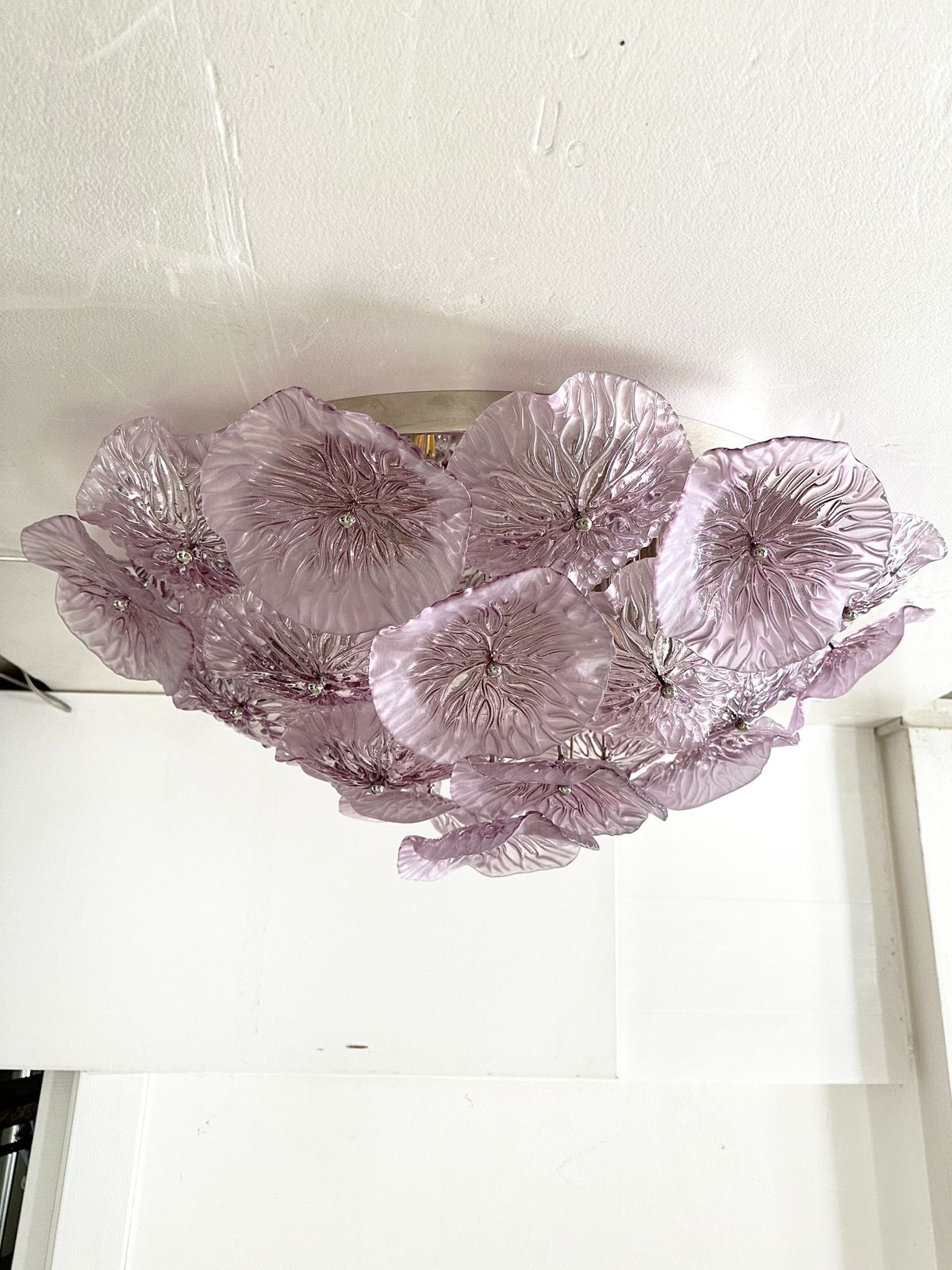 Lighting Contemporary Ametista Floral Murano Style Glass Flush Mount photo