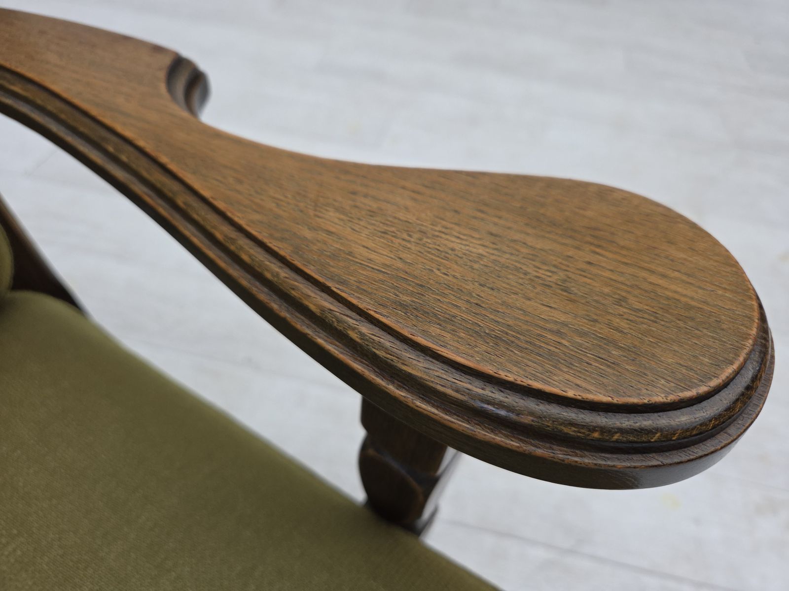 1970s, Pair Of Danish Armchairs, Original Green Furniture Wool, Solid Oak Wood. photo buy