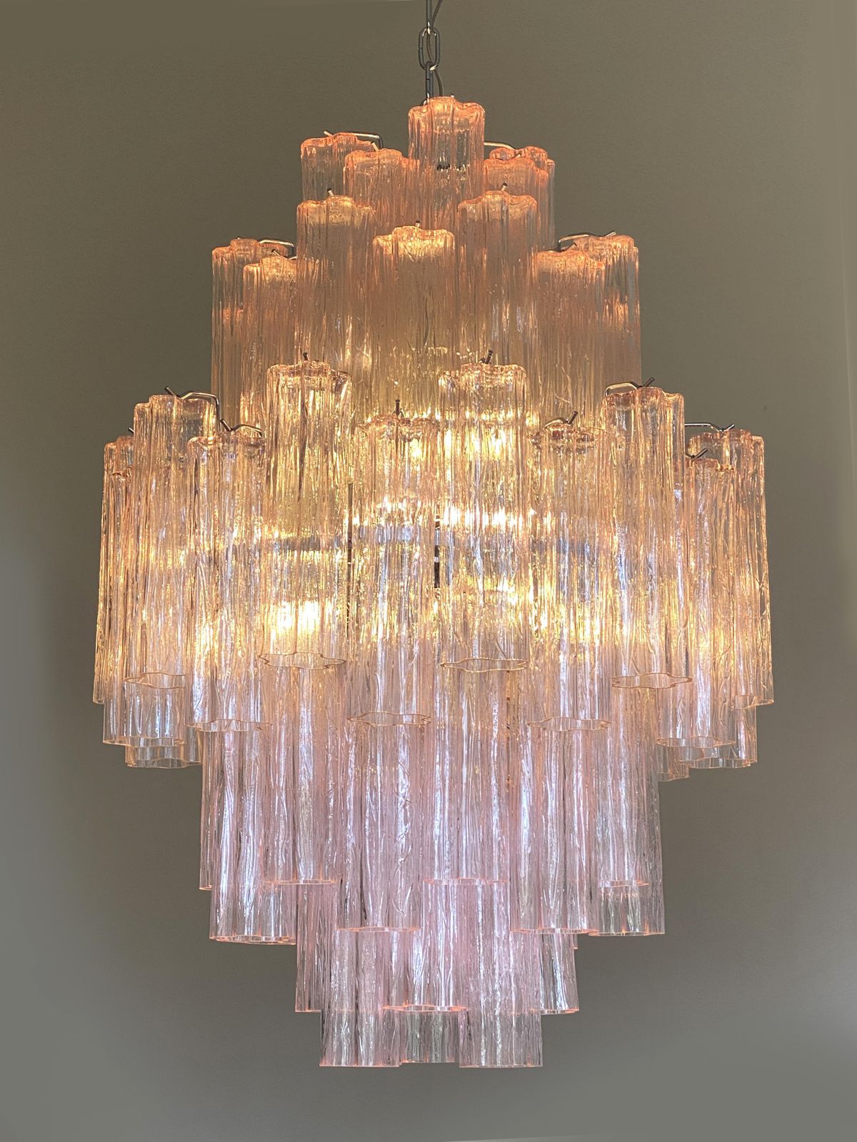 Contemporary Pink "Tronchi" Murano Glass Chandelier photo vintage