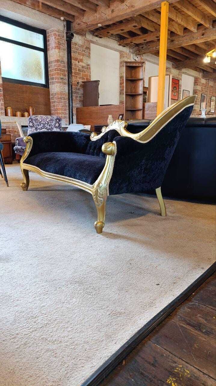 French Rococo Revival Giltwood Chaise Longue With Velvet Chenille Upholstery photo furniture
