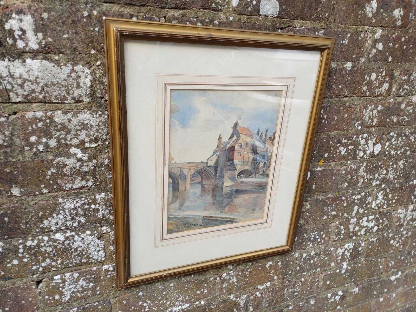 Original Antique Watercolour Of Elvet Bridge, Durham, Dated And Signed 1897   Wonderful Historic Depiction Of Durham, By G H Kitchin photo Art