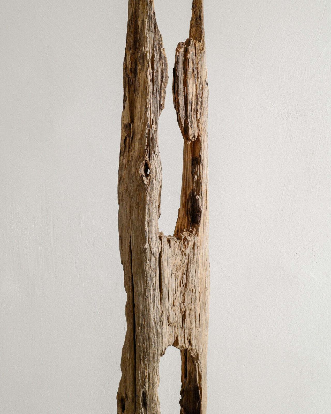 Vintage Wooden Floor Totem Sculpture In Patinated Driftwood On A Black Painted Foot, 1900s photo for sale