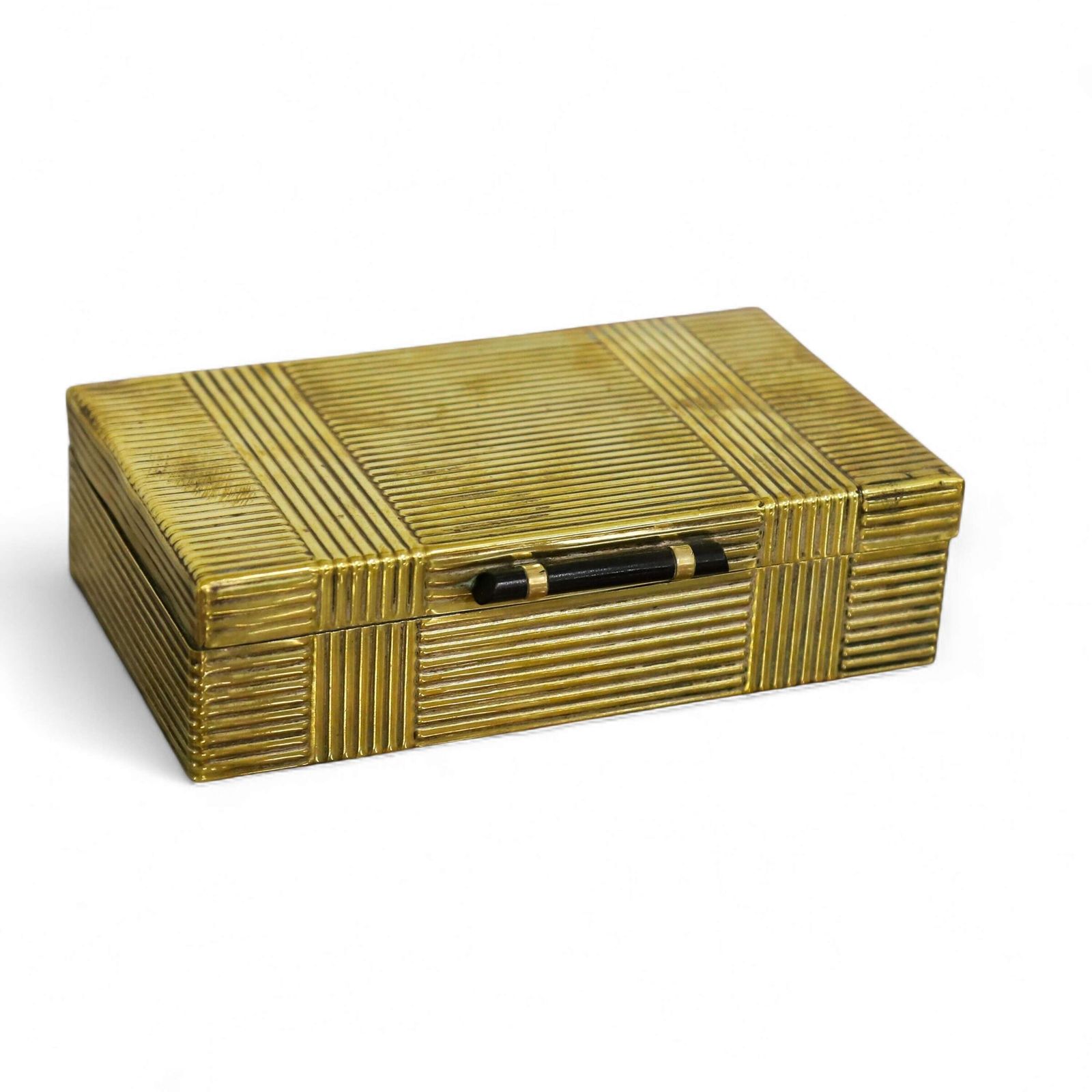 Art Deco Brass Box With Teak Lining & Ebony Lift   1930s Trinket Or Keepsake Box