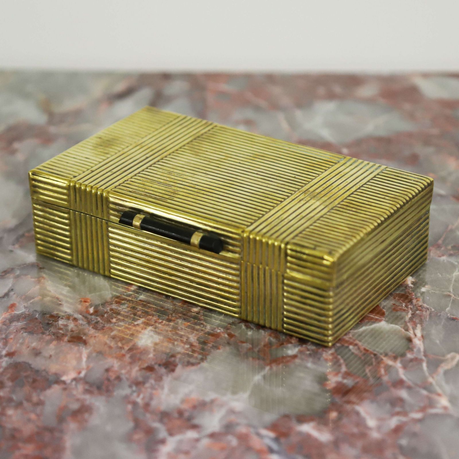 Art Deco Brass Box With Teak Lining & Ebony Lift   1930s Trinket Or Keepsake Box photo for sale