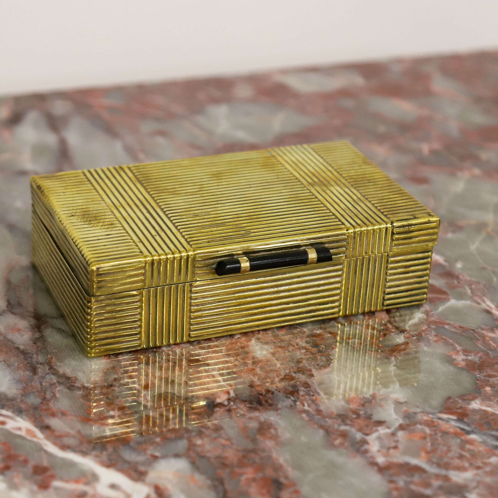 Art Deco Brass Box With Teak Lining & Ebony Lift   1930s Trinket Or Keepsake Box photo 85.0
