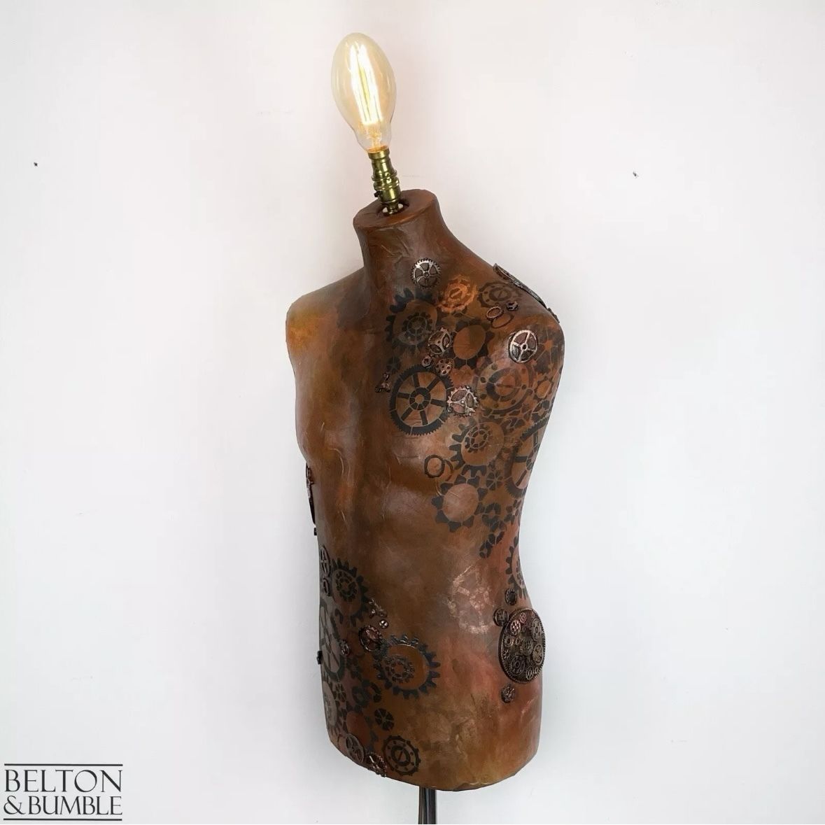 Steampunk Mannequin Floor Lamp With Black Wooden Stand photo vintage