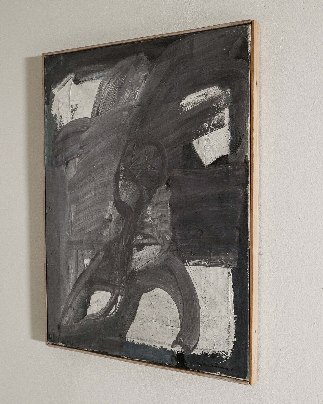 Vintage Swedish Abstract Oil On Canvas Artwork Painting By Bertil Berntsson, 1962 photo for sale