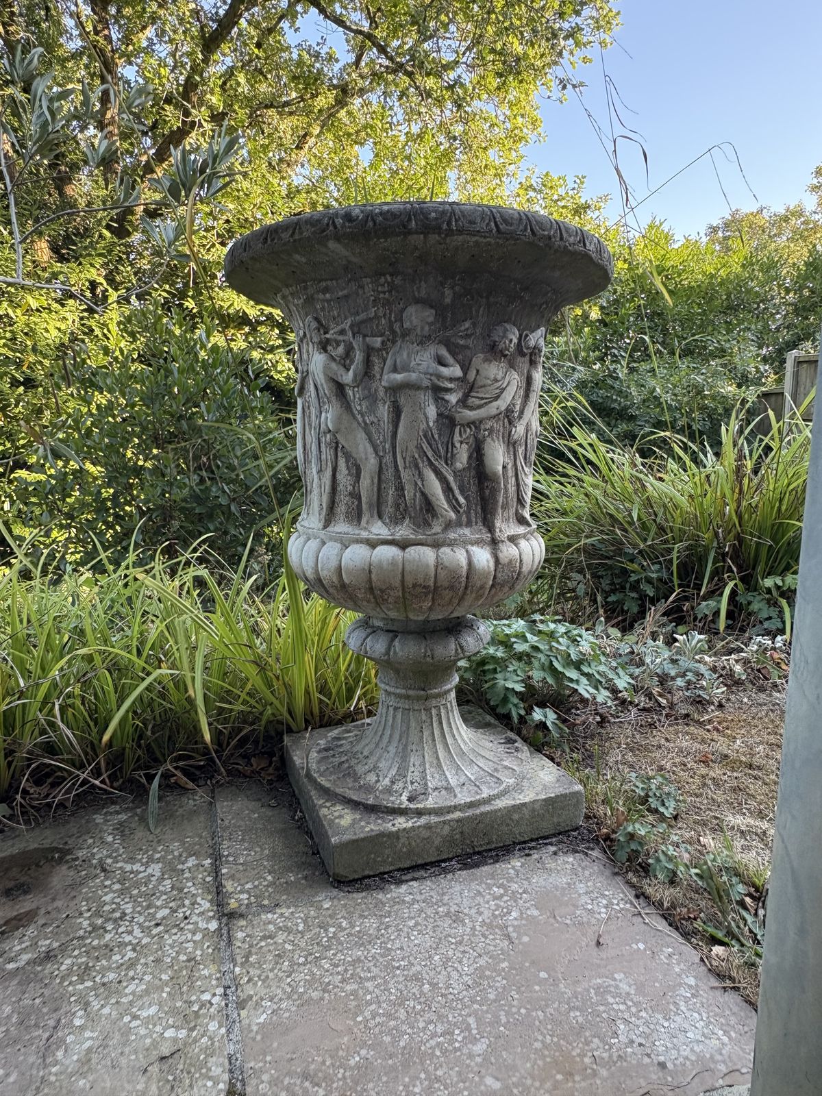 Large Greco Roman Garden Pot – Hypertufa With Carvings Of Satyrs & Nymphs photo furniture