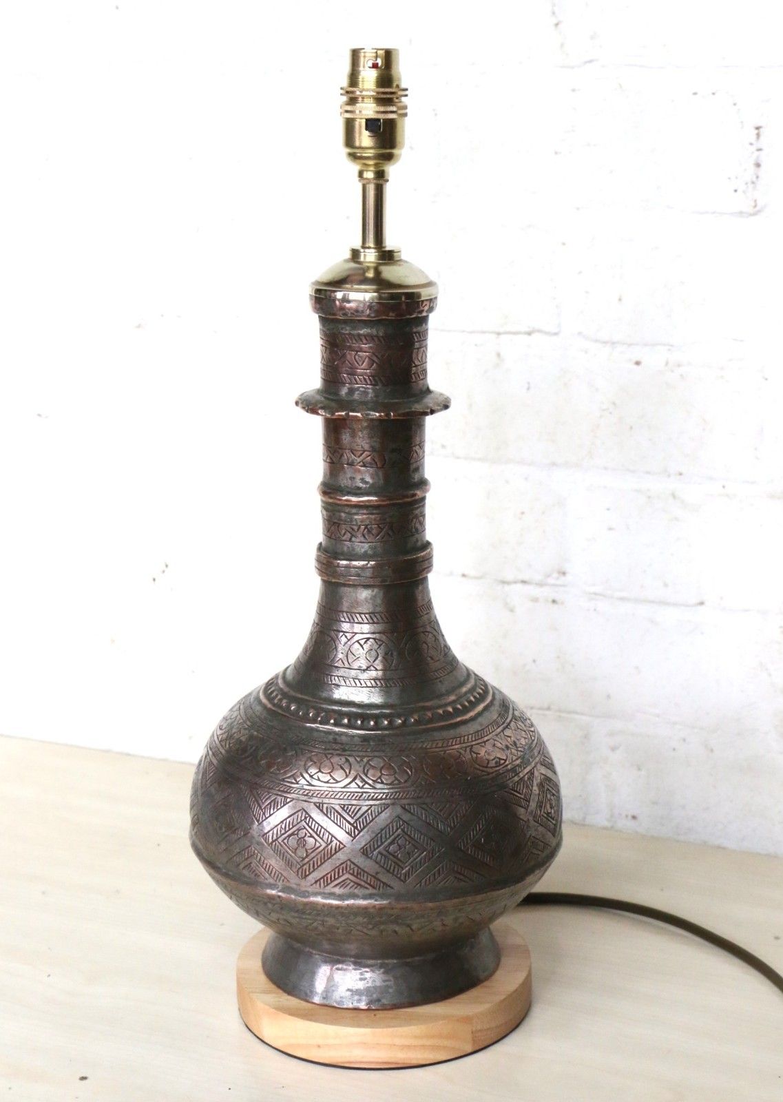 Table Lamp Antique Middle Eastern Copper Water Decanter Lamp Rustic Ethnic photo furniture