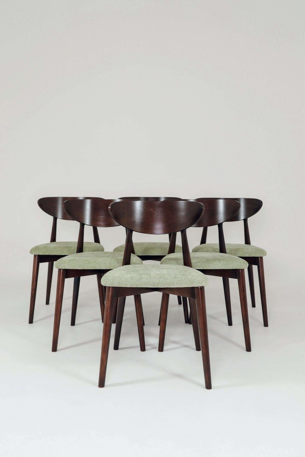 Modern Set Of 6 Dining Chairs, Sage Farbic And Dark Walnut Beech Wood