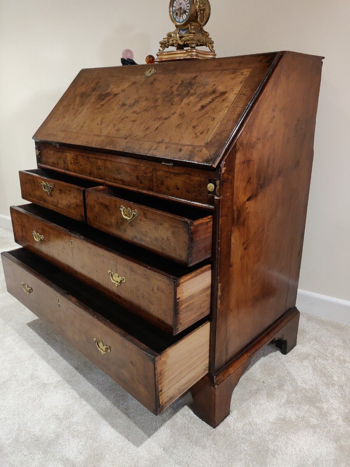 George I Writing Bureau Desk Walnut Featherband Antique 1700s Delivery Available photo for sale