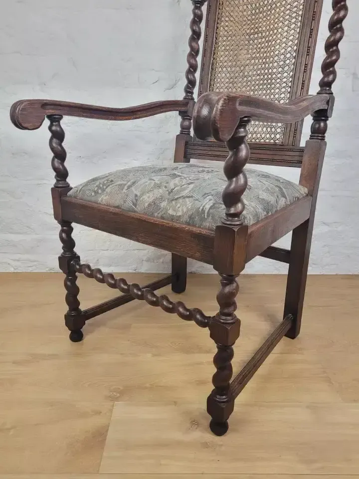 Victorian Barley Twist Armchair Carved Oak Antique Upholstered photo buy