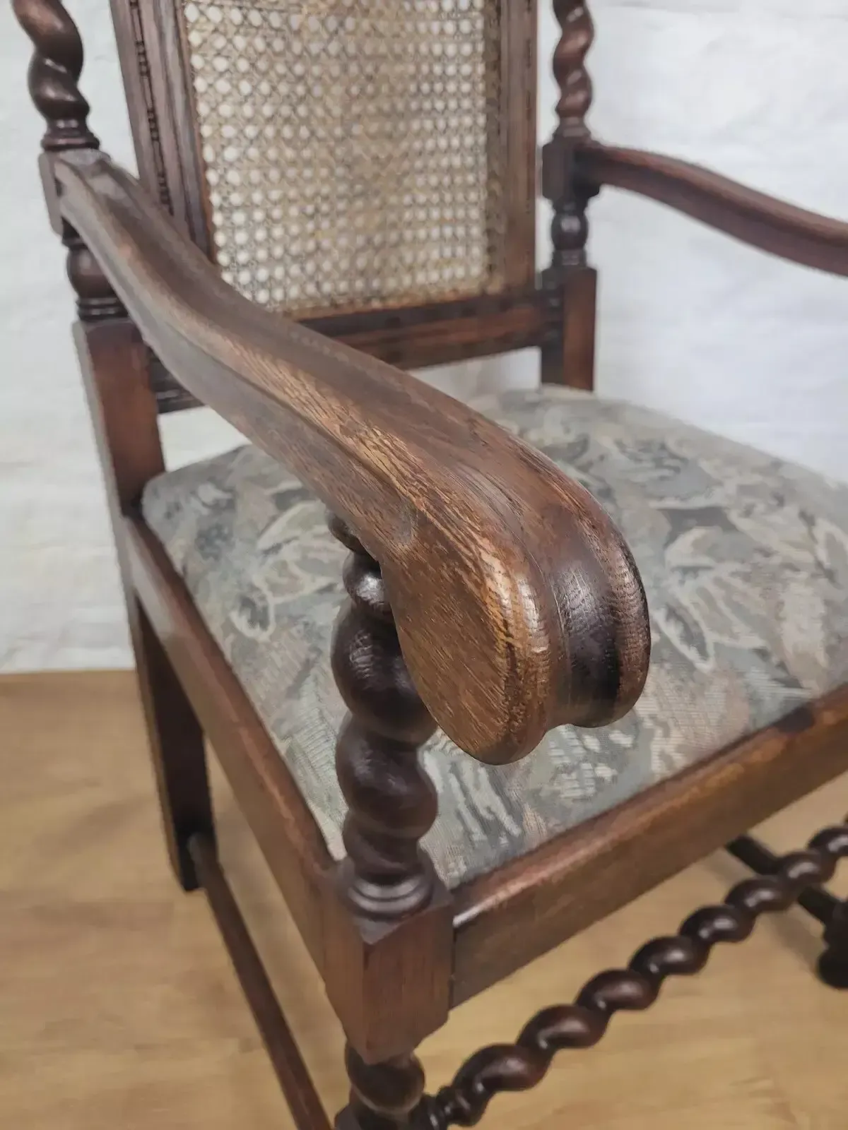 Victorian Barley Twist Armchair Carved Oak Antique Upholstered photo vintage