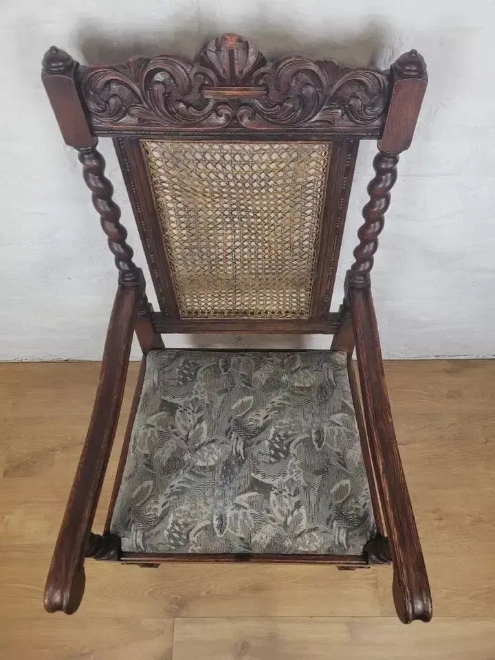 220.0 Victorian Barley Twist Armchair Carved Oak Antique Upholstered photo