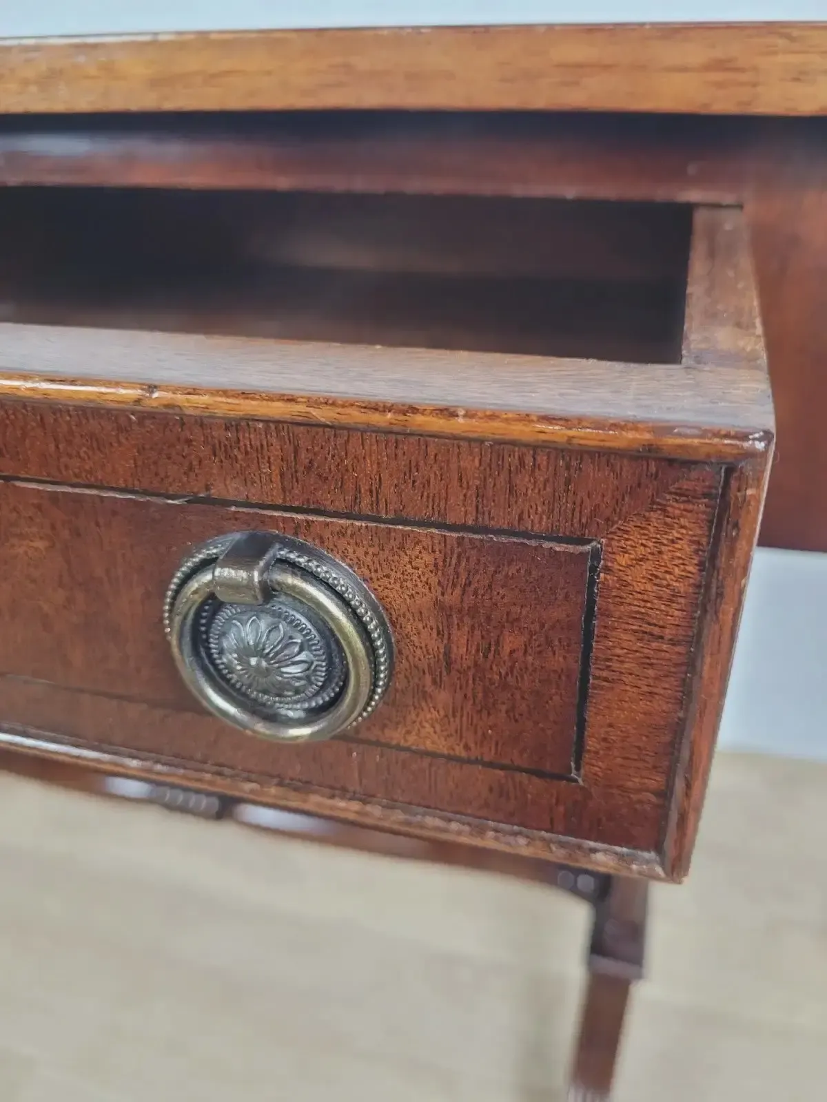 Drop Leaf Side Table Drawers Mahogany Castors Vintage 1940s photo vinterior