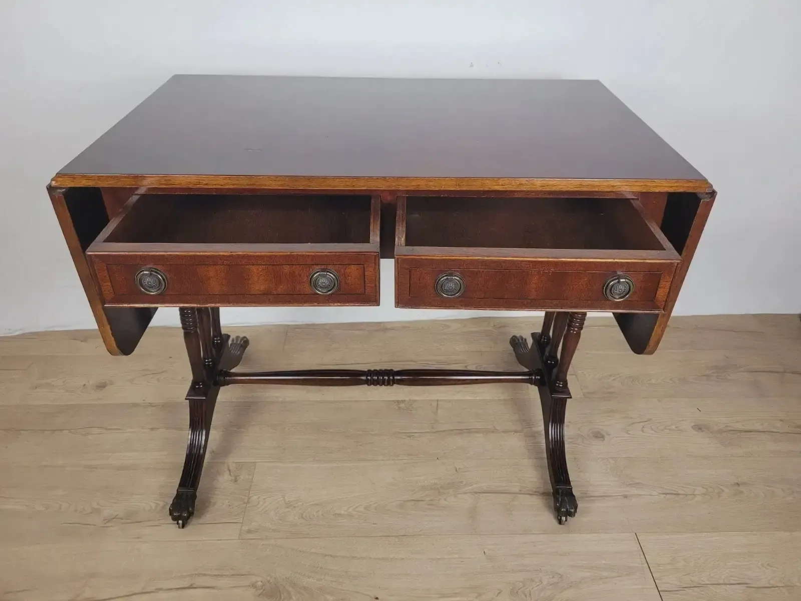 photo vinterior Drop Leaf Side Table Drawers Mahogany Castors Vintage 1940s