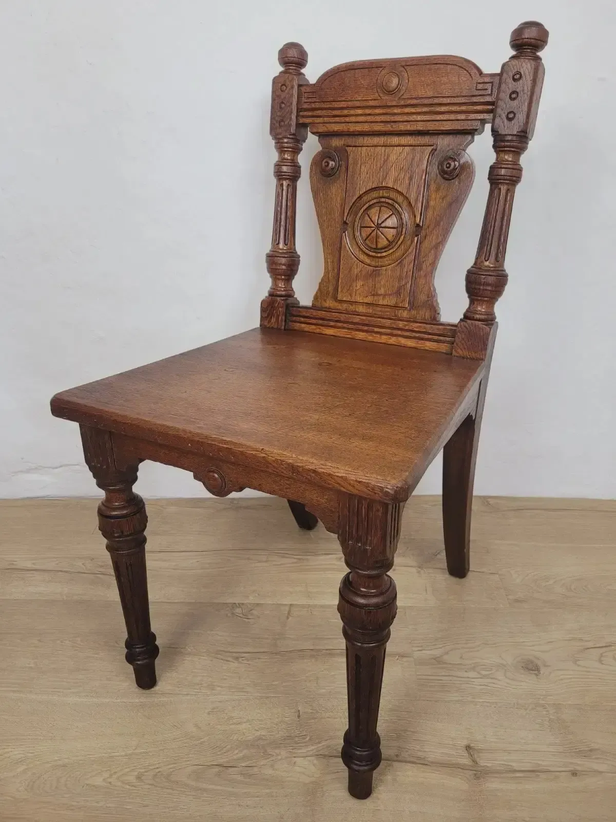 Victorian Hall Chair Oak Carved 19thc Antique English photo for sale