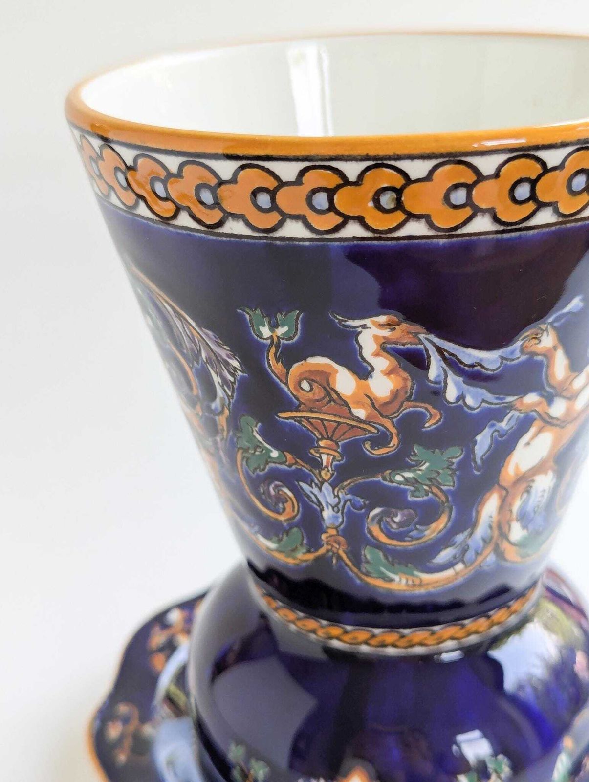 1960s Gien Faïence Vase, French Renaissance Style Vase And Matching Tray photo 230.0