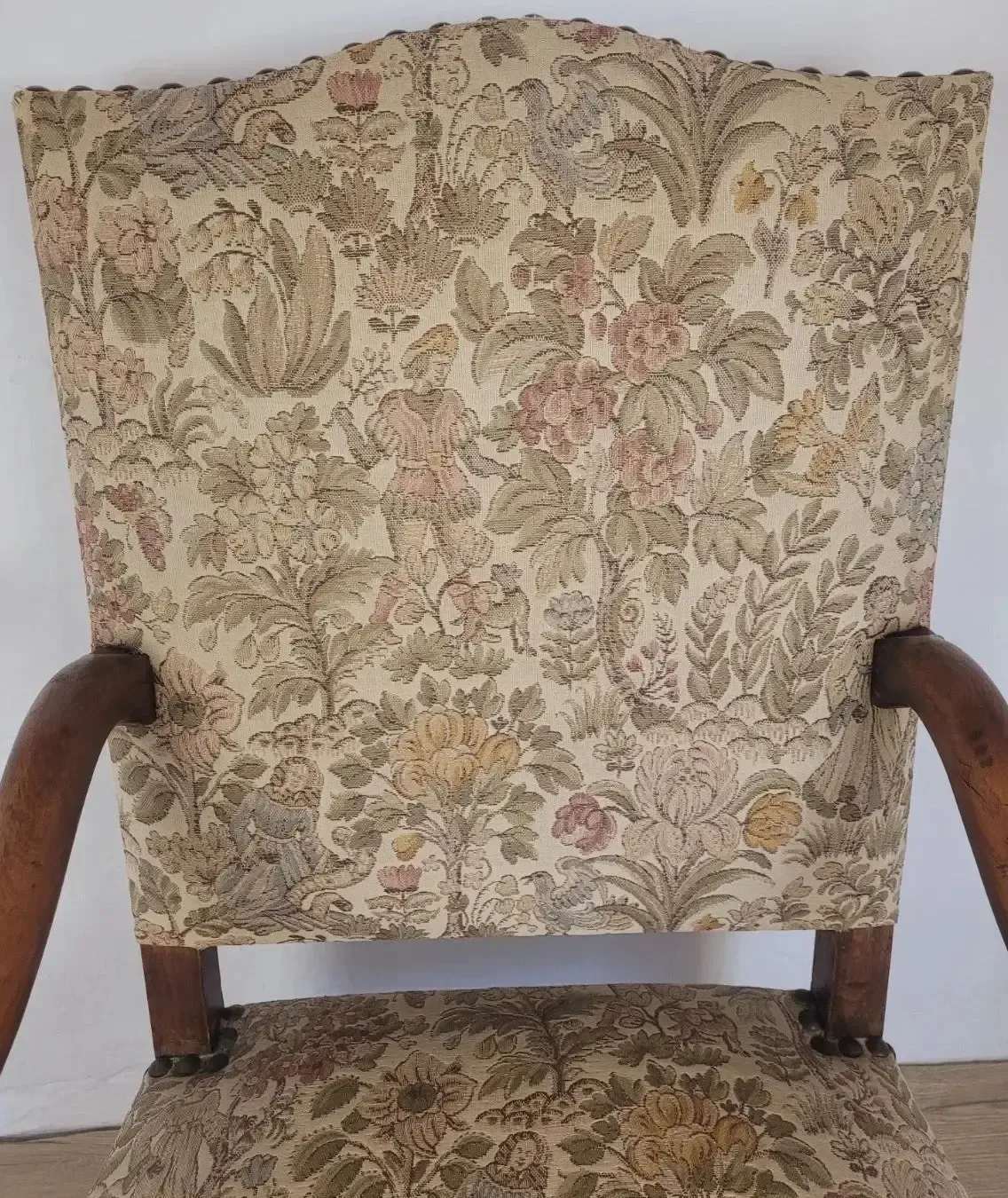 French Walnut Open Armchair 19th Century Upholstered Antique photo 299.0