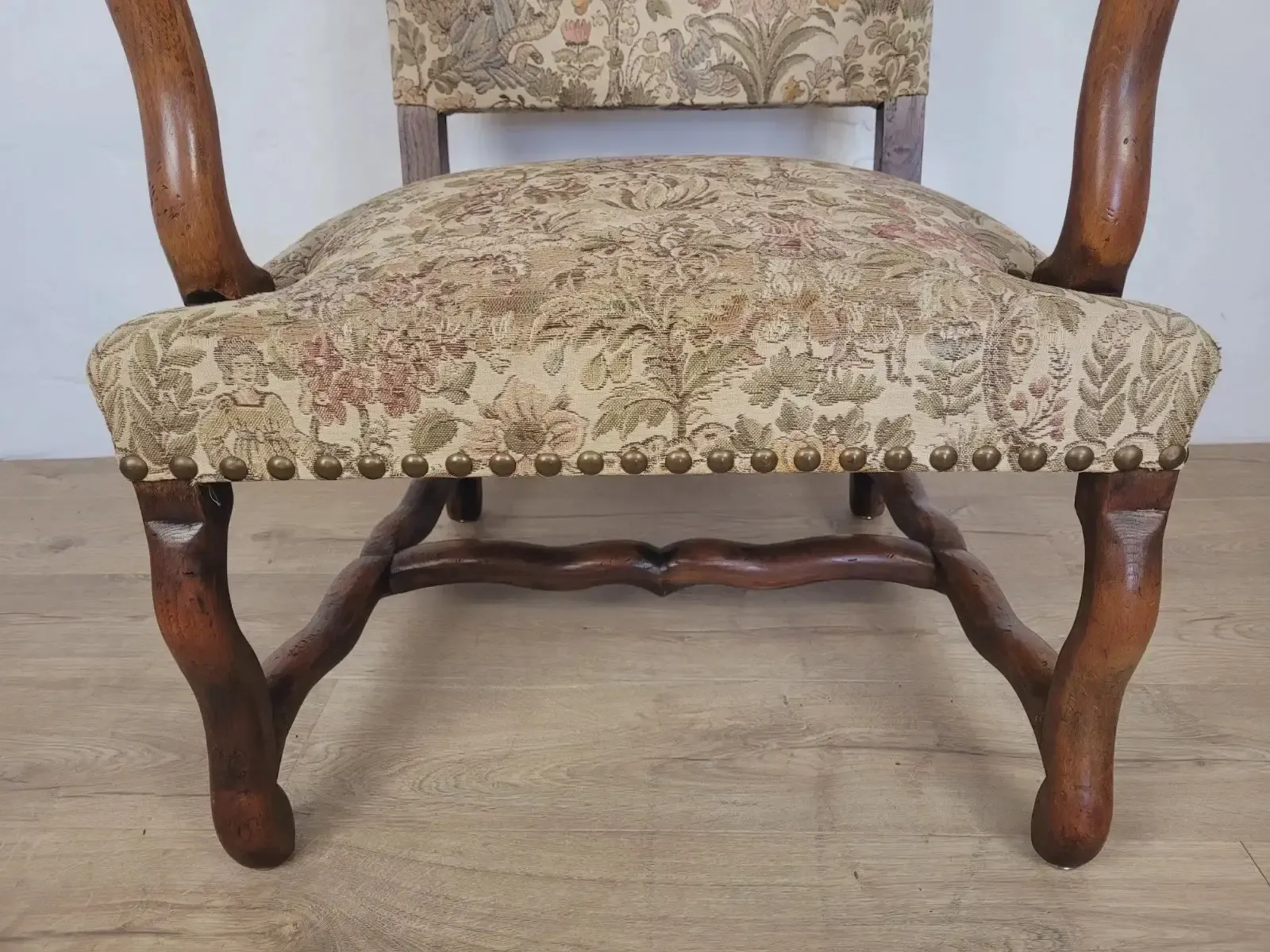 photo furniture French Walnut Open Armchair 19th Century Upholstered Antique