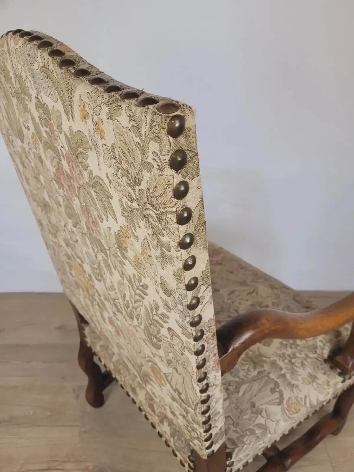 photo vinterior French Walnut Open Armchair 19th Century Upholstered Antique