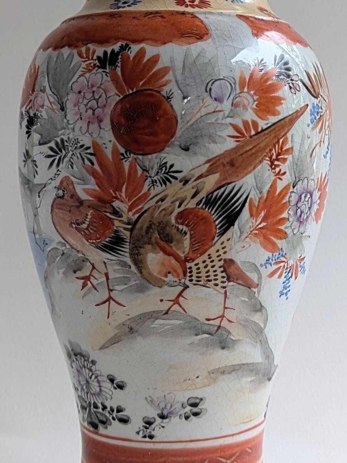 Pair Of 19th Century Red Japanese Meiji Kutani Vases, Hand Painted Gilt Porcelain photo furniture