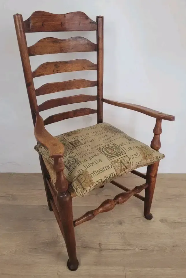 Ladderback Armchair Elm 19th Century Country Rush Seat Antique photo for sale
