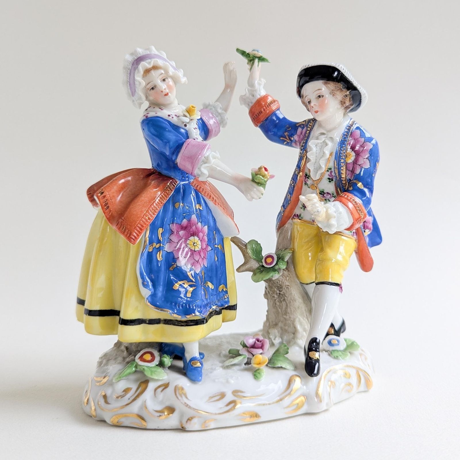Antique Samson Figure Of Dancing Couple, Colourful Chelsea Style Porcelain Figurine