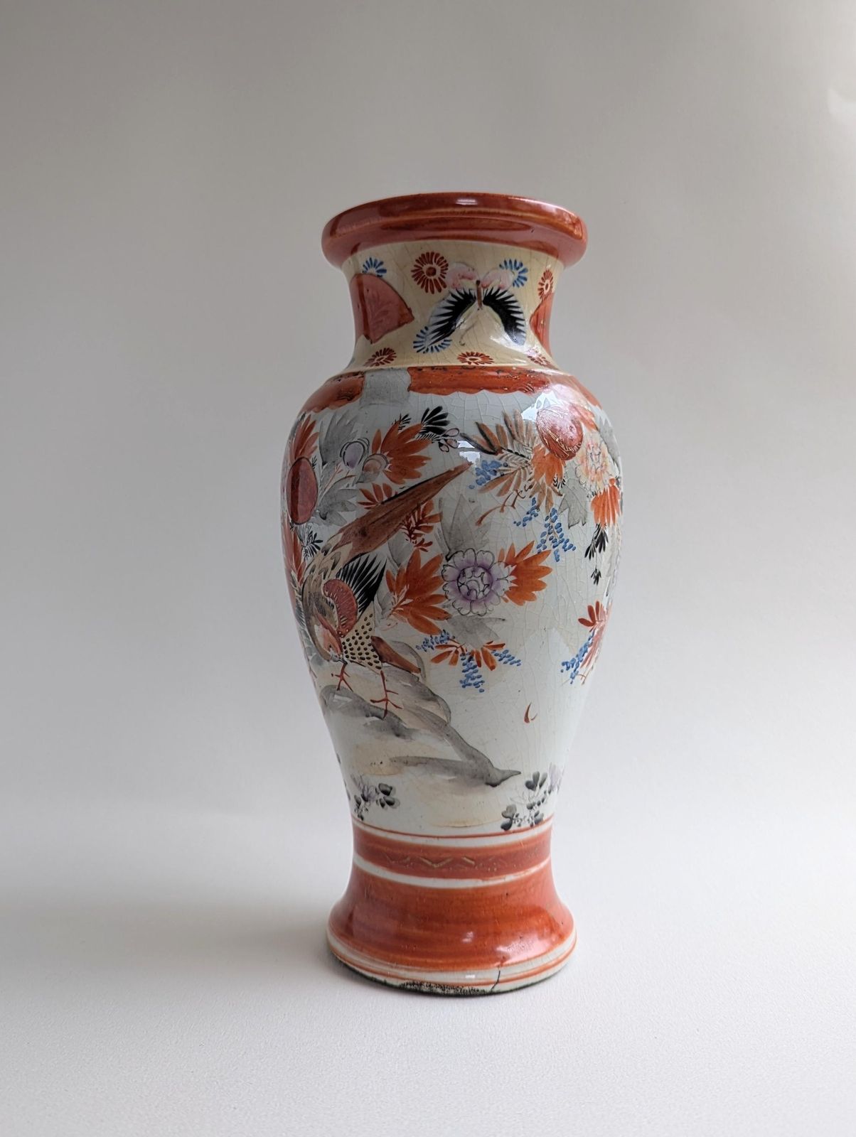 19th Century Red Japanese Meiji Kutani Vase, Hand Painted Gilt Porcelain photo Home Decor