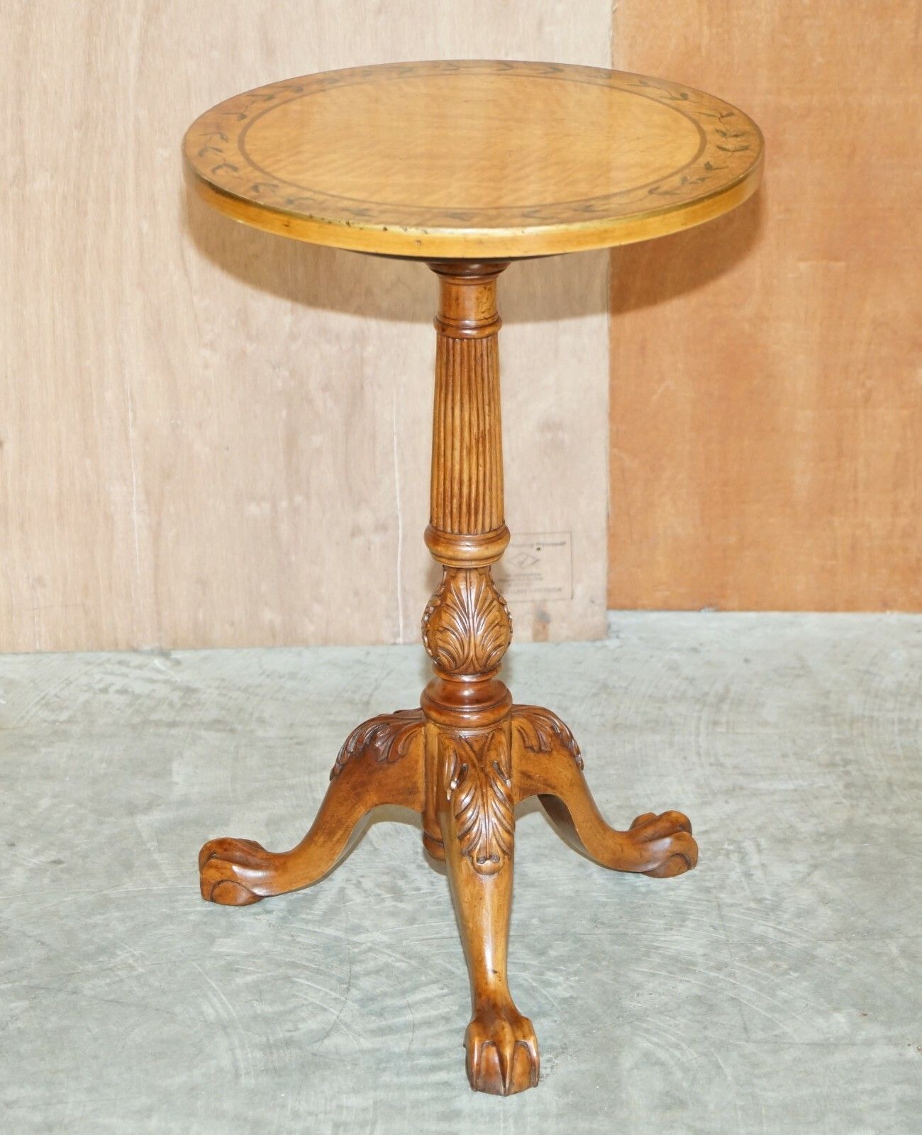 Pair Of Antique Victorian Sheraton Claw & Ball Satinwood Tripod Side End Tables photo furniture
