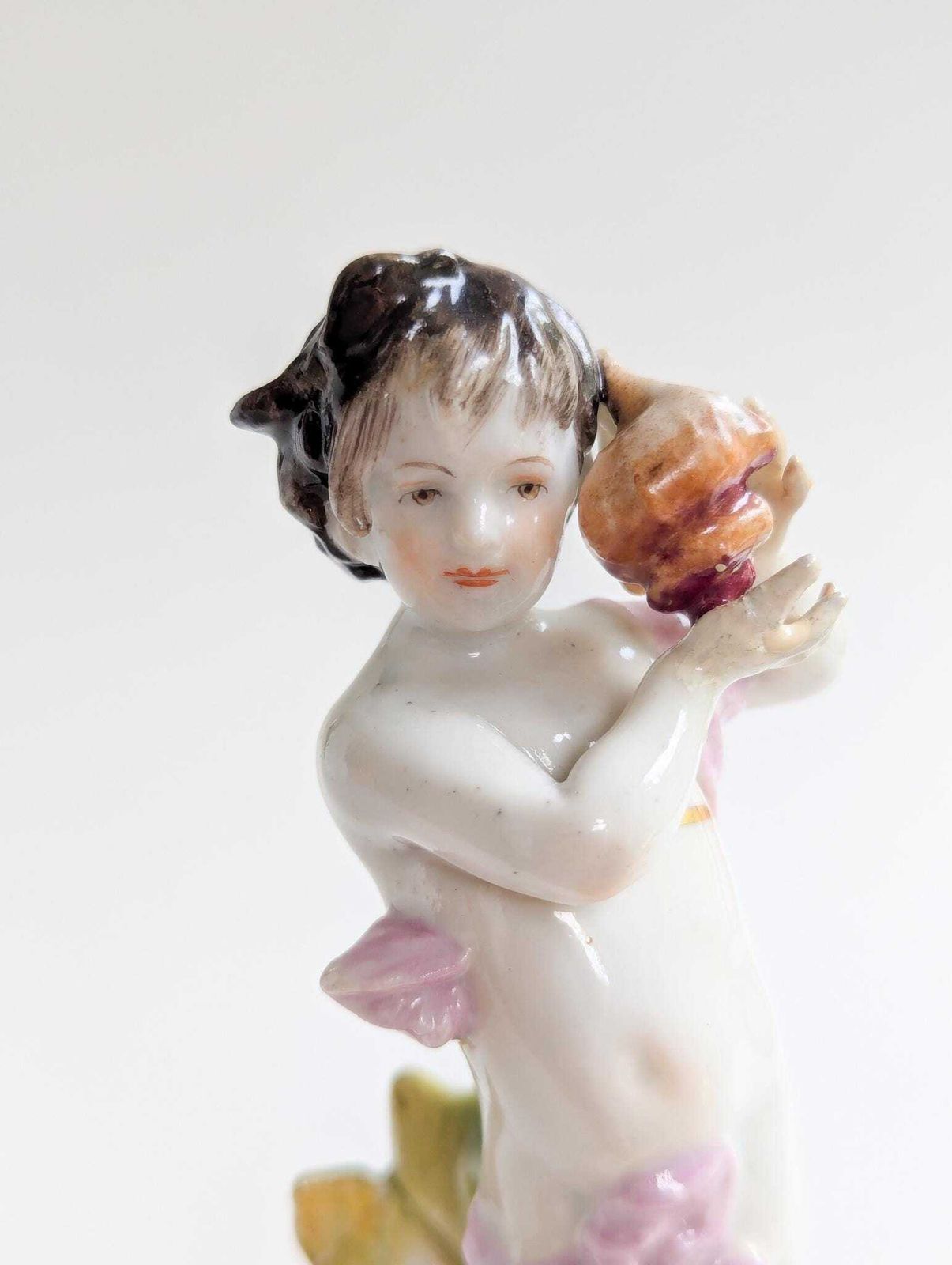 Antique Volkstedt Porcelain Figure Of Cherub With Seashell, Highly Collectable German Putti Figurine photo for sale