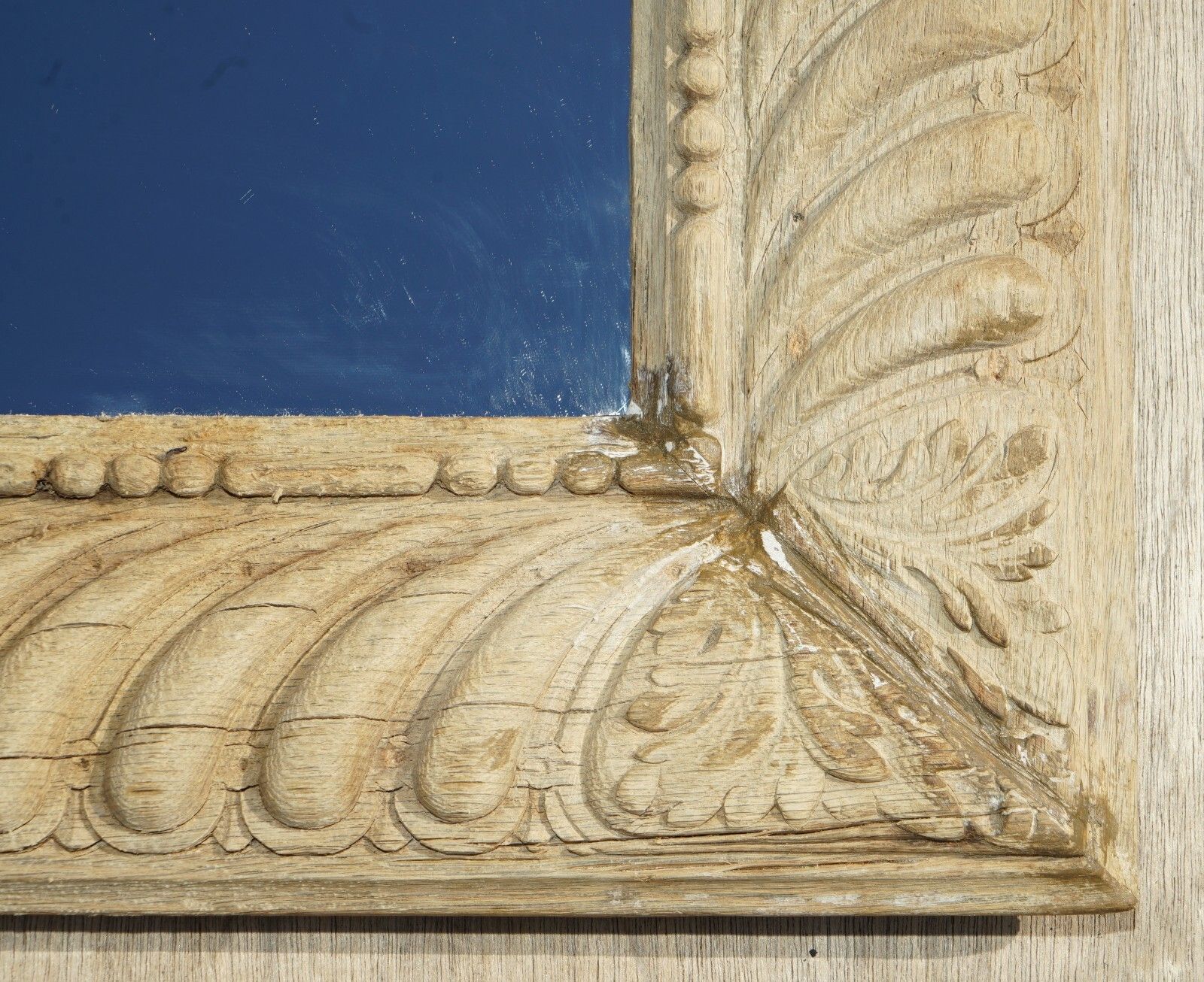 Circa 1800 Hand Carved Limed Oak Wall Mirror With New Plate Glass Very Nice Look photo vintage