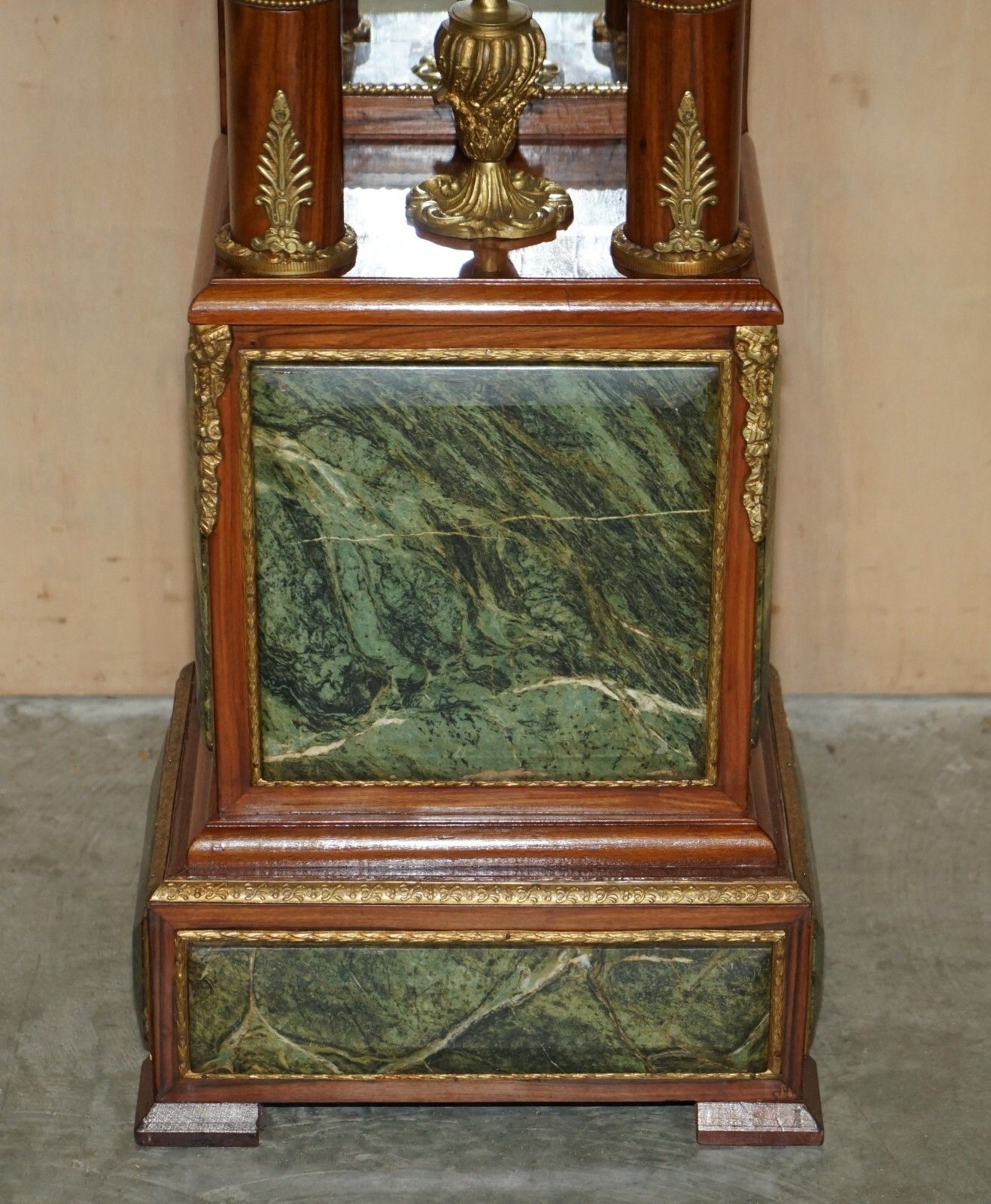 Pair Of Antique Gilt Bronze Mounted Walnut Green Marble Topped Pedestal Stands photo 3540.0