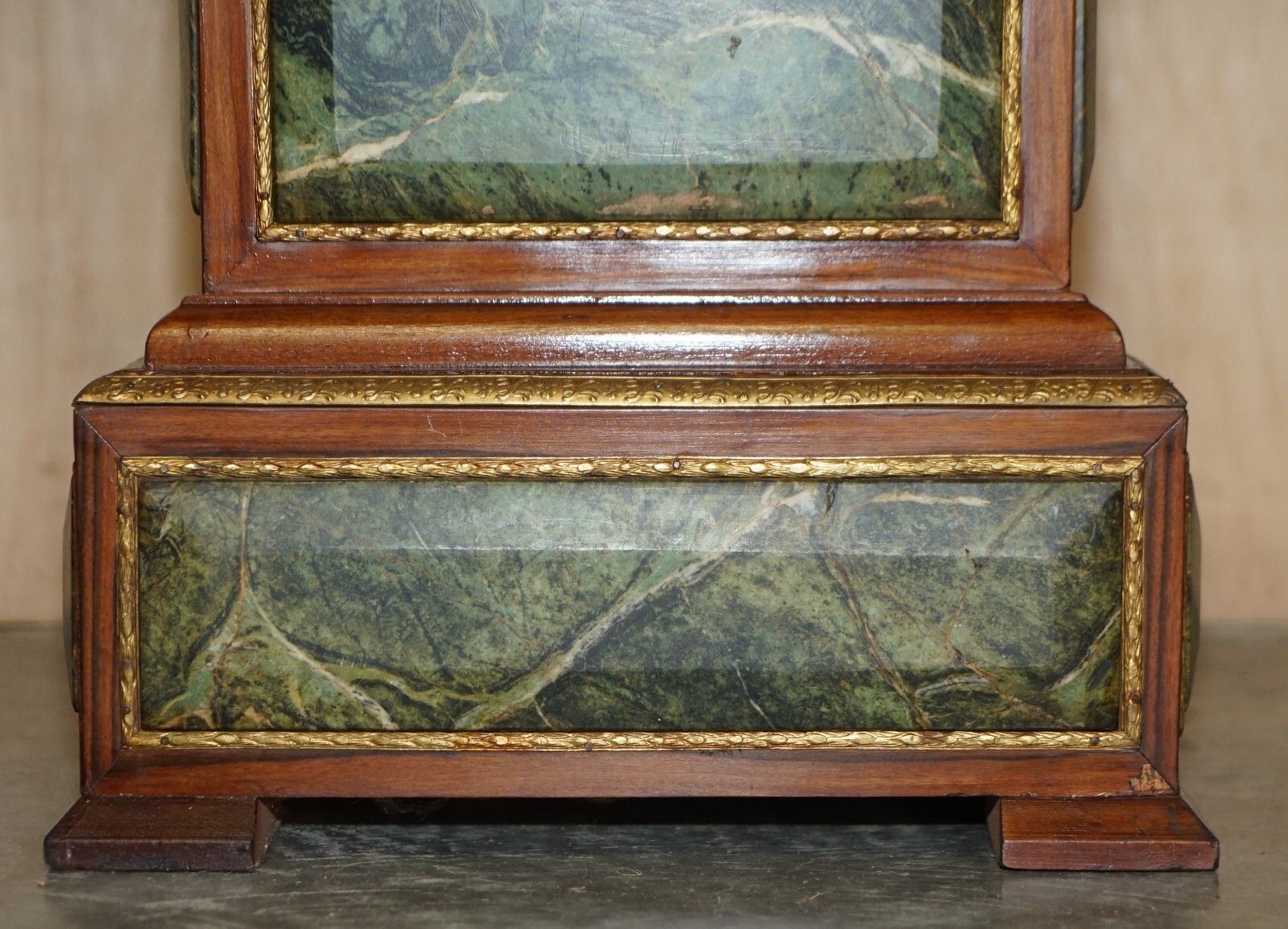 photo furniture Pair Of Antique Gilt Bronze Mounted Walnut Green Marble Topped Pedestal Stands