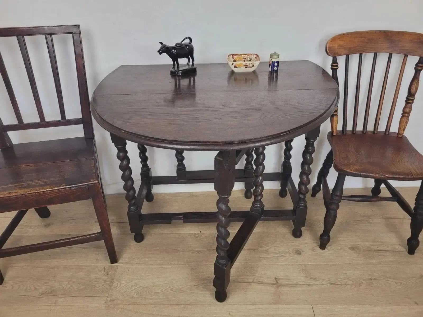 Vintage Drop Leaf Table Gateleg Barley Twist Oak 1930's photo furniture