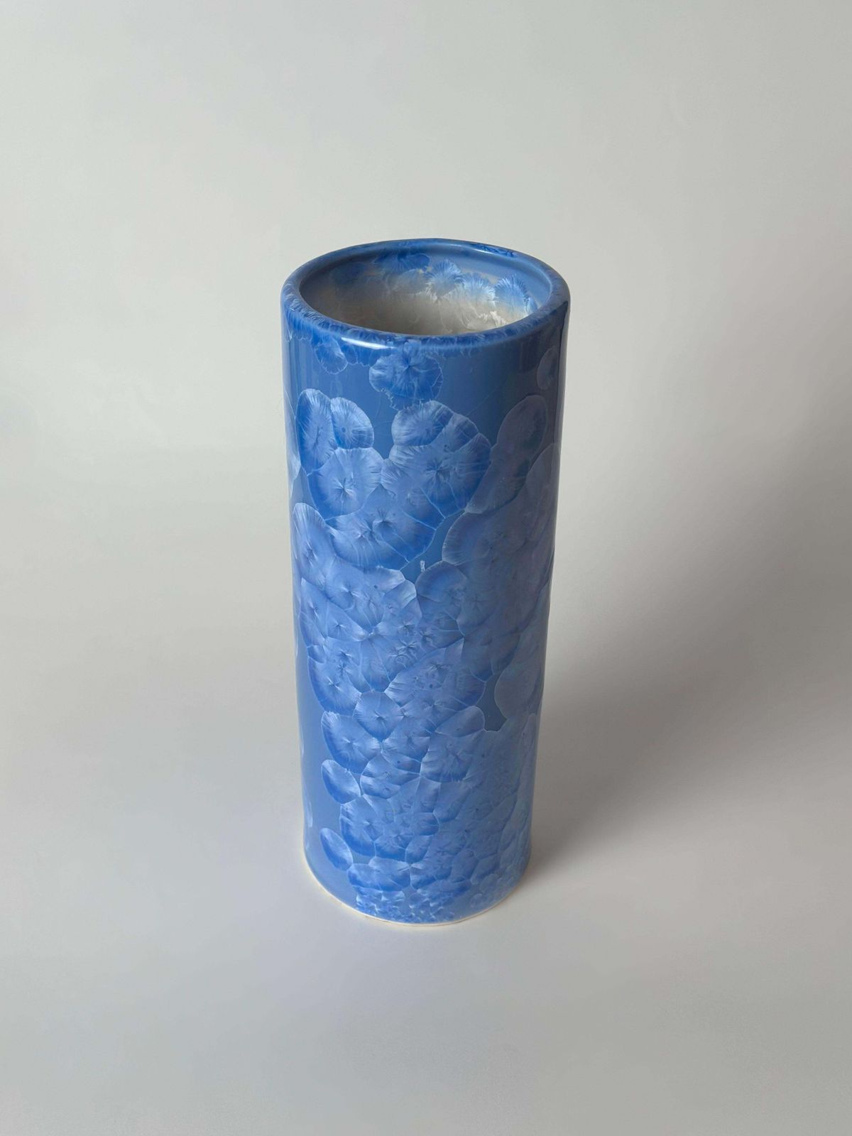 Chinese Monochrome Cornflower Blue Spill Vase With Crystalline Glaze, Circa 1970 photo for sale