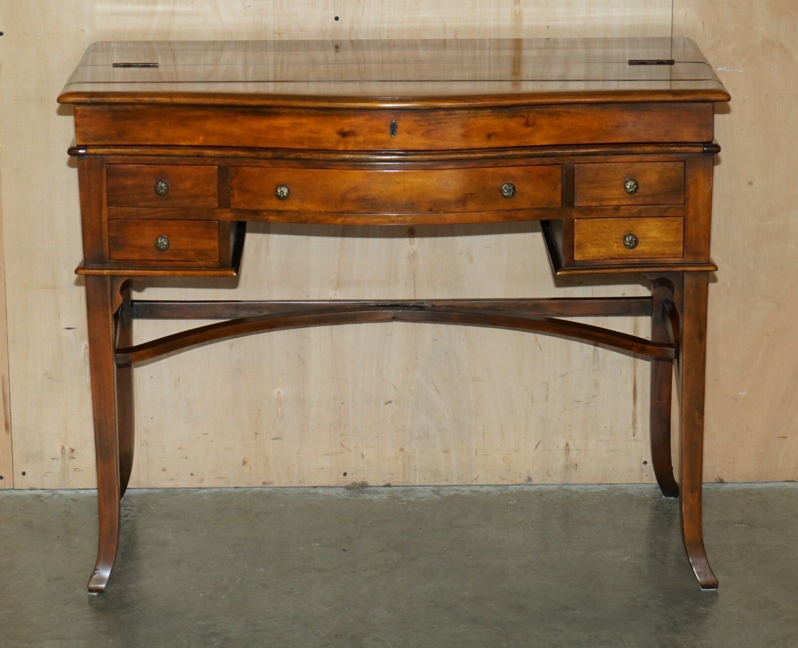 Theodore Alexander Secretaire Desk & Gothic Revival Windsor Brown Leather Chair photo for sale
